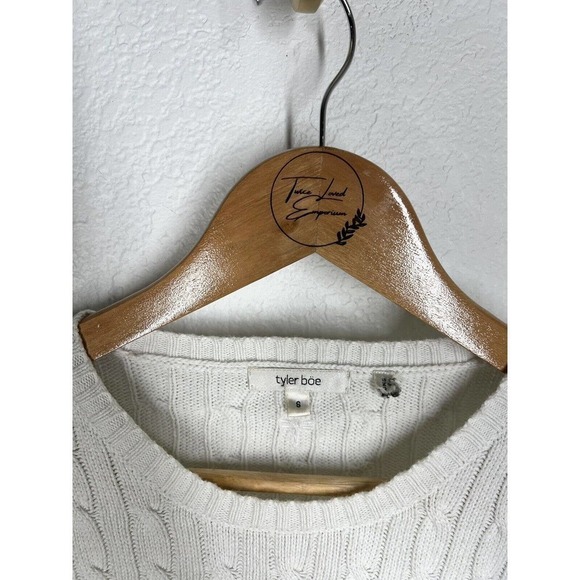 Tyler Boe White Cable Knit Crewneck Sweater Small S Cotton - Picture 2 of 5